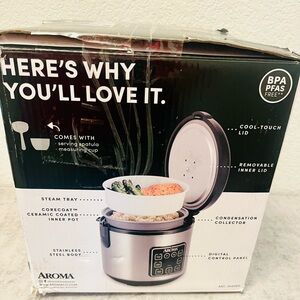 Aroma Home Stainless Steel Rice Cooker - Black and Silver